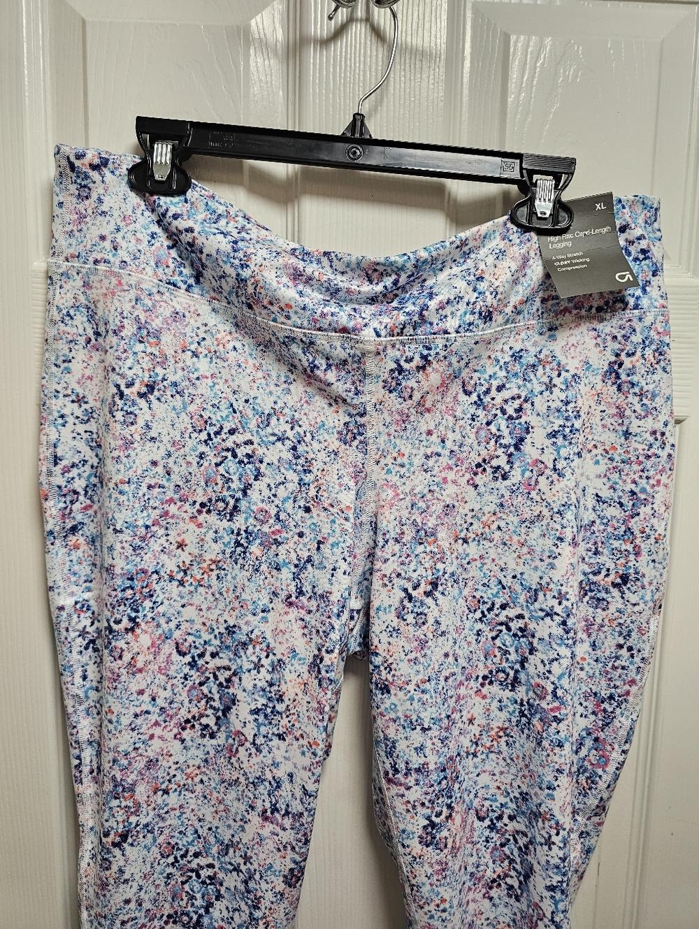 GAP Capri Leggings XL White Heather Multicolor Print Adjustable Waist NWT - Picture 3 of 8